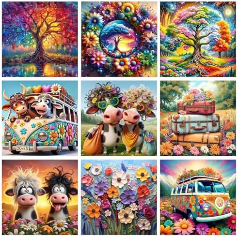 GREENCRUISE 9 Pack Diamond Painting Kits for Adults, 5D Diamond Art Kits for Beginners, DIY Full Drill Paint with Diamond, Home Wall Decor 12 x 12 Inch TYPE5
