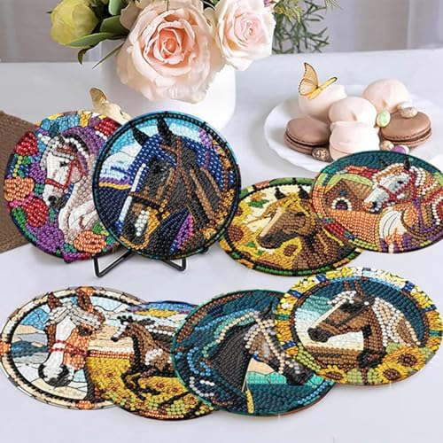 Zythron 8 Pack Diamond Art Coasters,Horse Diamond Painting Coasters Kits