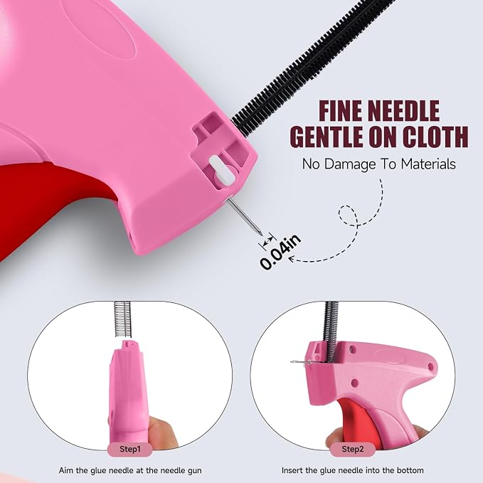 Micro Tag Gun for Clothes - Rose and Red Color Mini Stitch Gun for Clothes Fabric-Friendly Design Single Stitch Sewing Gun Quick Clothing Fixer Total 4000 Fasteners