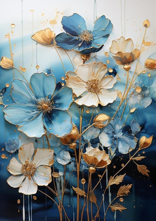EIBEILI Diamond Painting Kits for Adults DIY 5D Diamond Art Paint with Round Diamonds Full Dril Gem Art Blue Flowers-3 Painting Kit for Home Wall Decor Gifts 12x16inch
