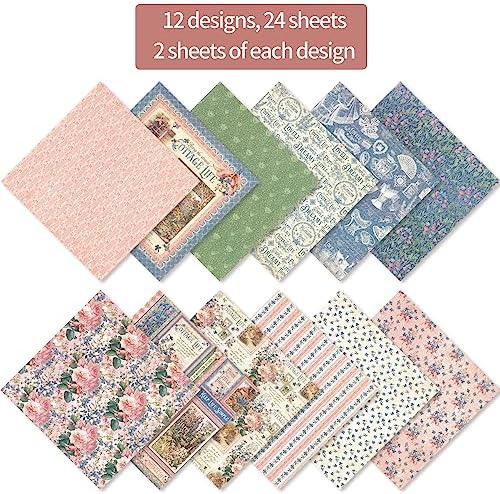 6x6" Cardstock Single Sided Scrapbooking,Craft Decorative Scrap Book Paper | 160gsm,24-Sheet 12Patterns Colored Paper,Junk Journal Supplies,Vivid Origami Papers DIY Craft Gift Wrapping Album.GardenPlant