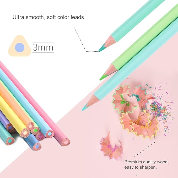 ECOTREE Pastel Macaron Colored Pencils, Back to School Supplies, 12 Count | Pastel Coloring for Adults and Kids, Art Supplies for School, Drawing, Shading, Pre-Sharpened, Soft Core, Triangular Grip