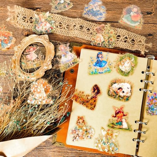 60Pcs Kawaii Girls Stickers for Journaling - Cute Sweet Cartoon Transparent Collage Scrapbooking Supplies Sticker Decal for Junk Journal Cards DIY Arts Crafts