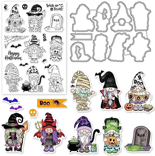 INFUNLY Halloween Dwarf Die and Die Stamp Set - Clear, Rubber & Silicone Stamps for Card Making, Crafting, Scrapbooking