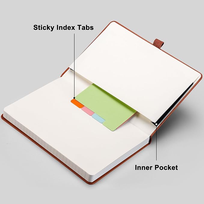 RETTACY Lined Journal Notebook, 192 Numbered Pages, A5 Size (5.7'' x 8.3'') | Leather Hardcover, 100 GSM Thick Paper, for Men & Women, Journaling, Writing, Work & Office (Brown)