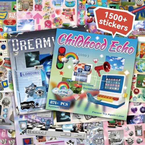 60 Sheets 1500+ Pcs Vintage Cyber Y2K Stickers Book for Journal Scrapbook