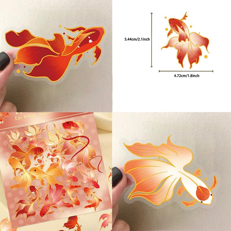 50 Pcs Gold Foil Koi Fish Stickers Waterproof for Water Bottles