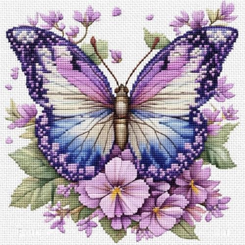 askkqtx Butterfly Stamped Cross Stitch Kits for Adults 14x14 Inch