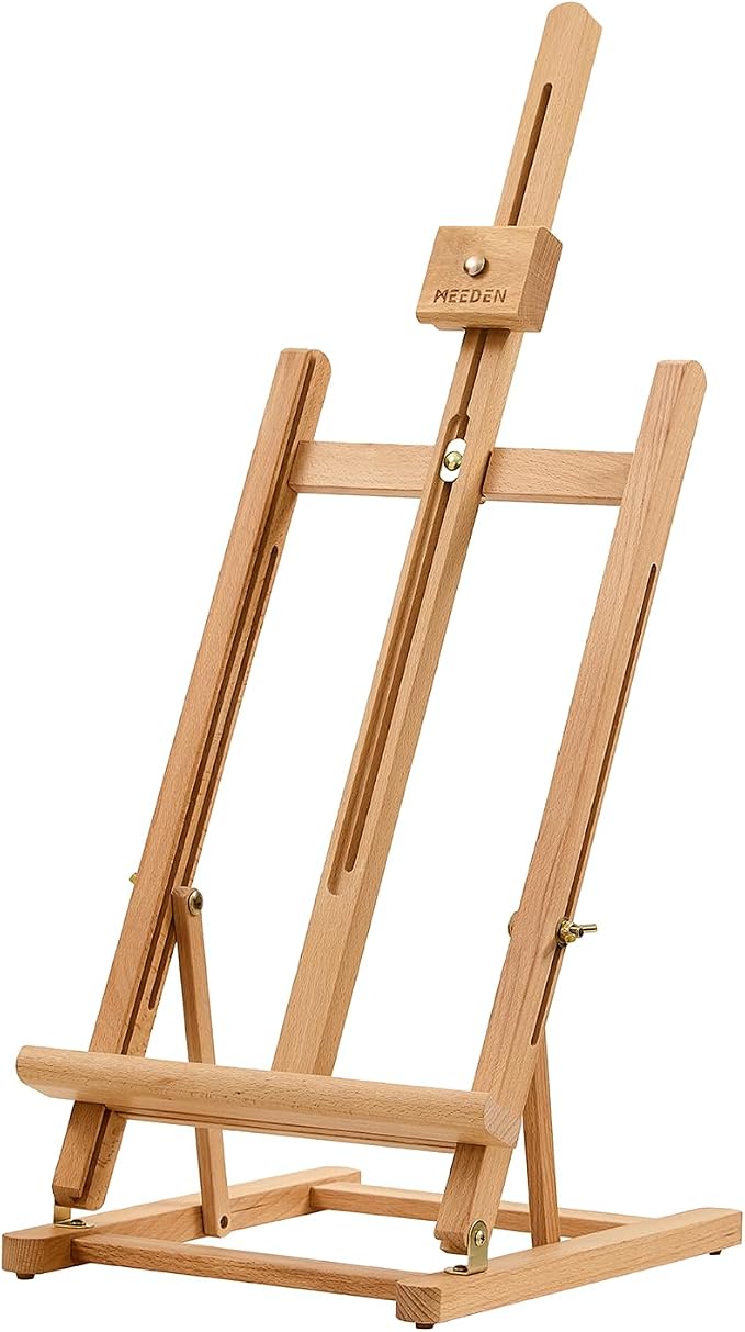 MEEDEN Large Wooden Tabletop H-Frame Easel, 38'' High, Solid Beech Wood Table Easel for Painting Canvas 22'' Max, Studio Desktop Art Easel Stand for Painting & Displaying,for Artists & Beginners