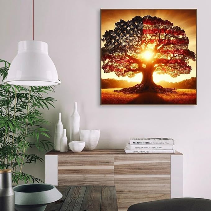 American flag Paint by Numbers Kit for Adults Beginner with Framed,Tree of Life Easy Adult Paint by Number Kits on Canvas DIY Painting for Beginners Art by Numbers for Home Wall Decor 10x10 Inch