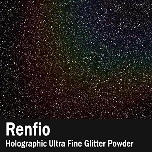 Renfio Holographic Ultra Fine Black Glitter Powder Metallic Resin Glitter | 2.11 Oz (60g) PET Crafts Sequins 1/128" 0.008" 0.2mm Epoxy Chips Flakes for Tumblers Slime Olympic Decorations - Laser Black