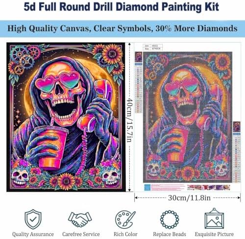 Halloween Diamond Art Kits for Adults, Trippy Gothic Skull Diamond Painting