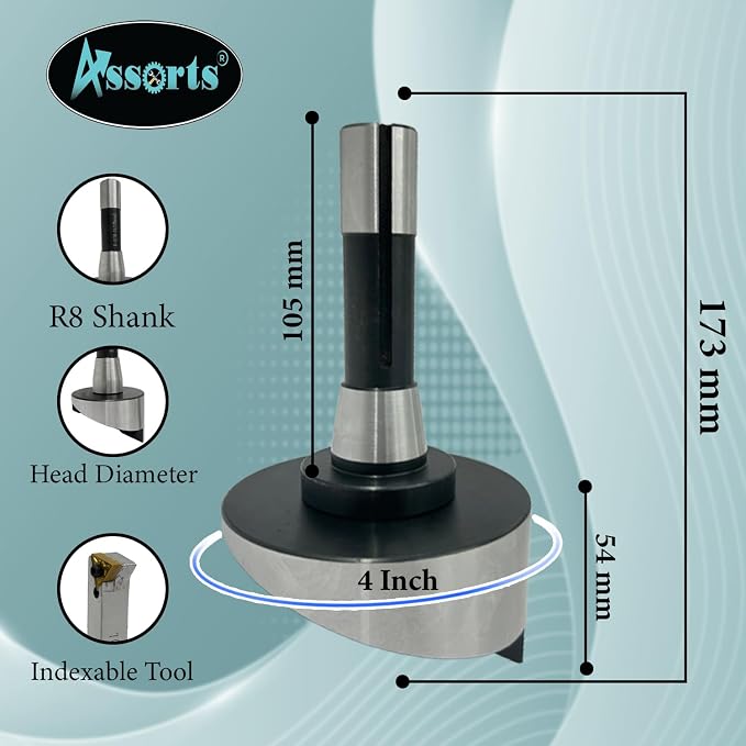 Large head size 4" Inch/ 100 mm diameter Fly cutter with Carbide Indexable tip facing tool (R8 Shank (7/16 UNF Drawbar))