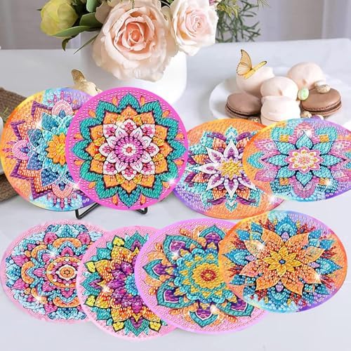 8 Pcs Diamond Art Coasters Kit for Adult with Holder, Diamond Coaster 4x4in