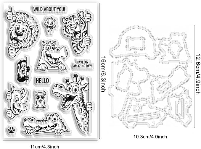 Card Making Stamps and Cutting Dies Set(Funny Animals Pattern) | Durable Silicone Stamps and High - Quality Carbon Steel Dies for Card Making, Photo Albums and Diary Decoration