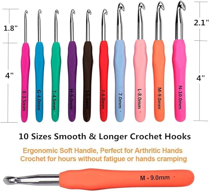 Yarniss 20 Size Crochet Hooks 0.5mm-10mm,Ergonomic Hook for Arthritic Hand
