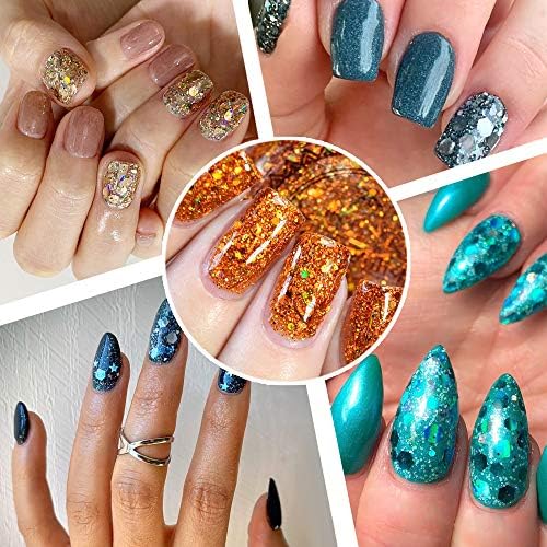 Holographic Chunky Glitter Sequins, 12 Colors Mixed Cosmetic Glitter for Face Body Eye Hair Nail Art Lip Gloss Makeup, Festival Glitter with Different Hexagons Size and Stars (Laser Mix)