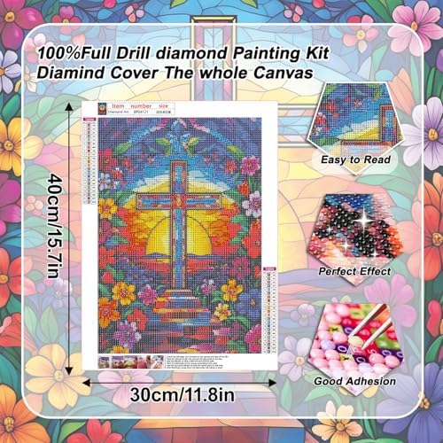 VeGuude Religious Cross Diamond Art Kits for Adults, Full Drill Flower Diamond Painting Kits for Beginners, DIY Full Rhinestone 5D Diamond dots (Gemstone Craft), Home Wall Decoration (12x16 inch)