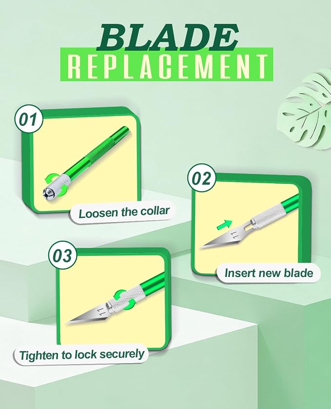 DIYSELF Craft Knife with 10 Extra #11 Blades, Precision Hobby Knife Set with Steel Ruler, Exacto Knife for Crafting, Polymer Clay, Pottery, Paper, Vinyl, Stencil & Model Making (Green) | Exacto Knife for Crafting, Hobby Knife Set for Polymer Clay, Pott...