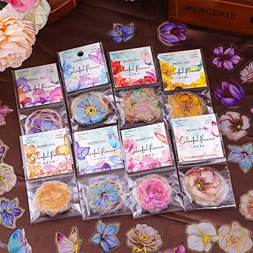 Dizdkizd 240-Piece Watercolor Floral Stickers with Gold-Outlined