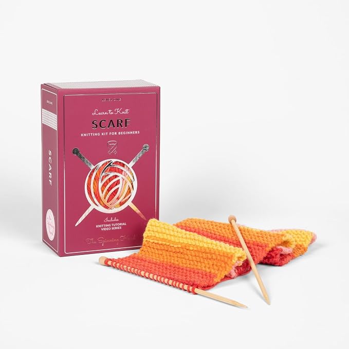 The Spinning Hand Knitting Kit for Beginners Adults – Educator-Designed, Self-Striping Wool Yarn, Bamboo Needles & Video Tutorials (Sunset)