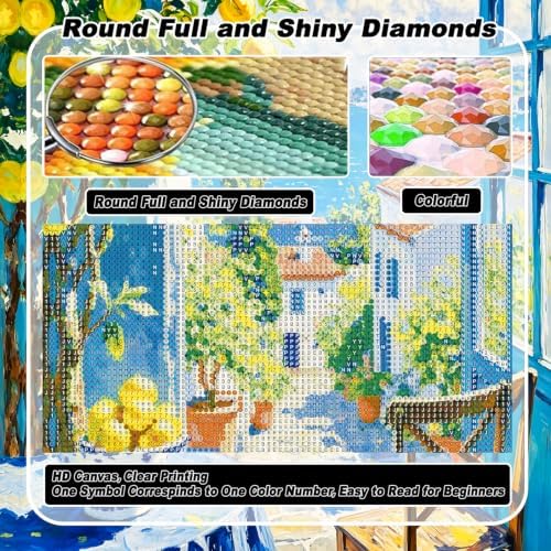 VeGuude Diamond Art Lemons Kits for Adults, Full Drill Italy Coast Wall ArtDiamond Painting Kits for Beginners, DIY Full Rhinestone 5D Diamond dots (Gemstone Craft), Home Wall Decoration (12x16 inch)