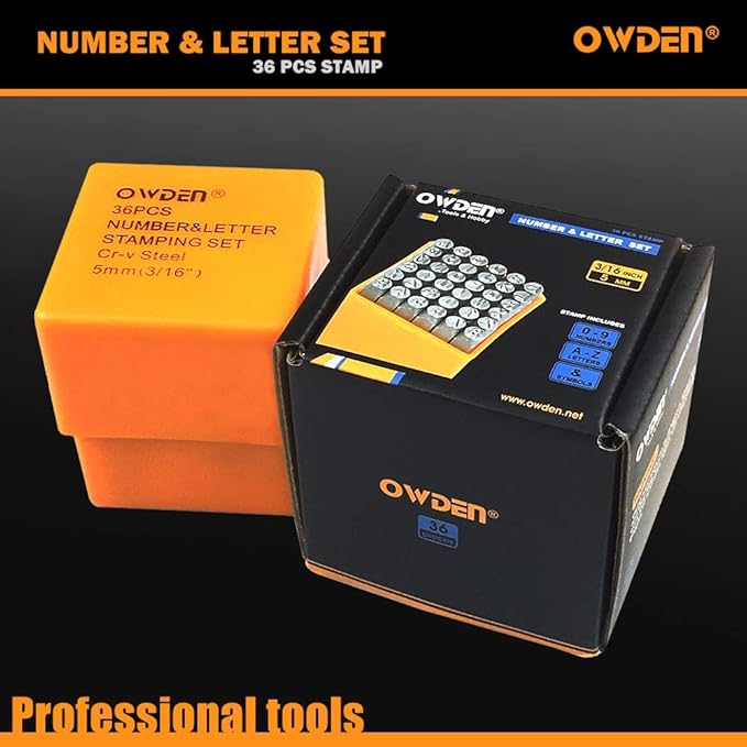 OWDEN 36Pcs Steel Metal Stamps Set,Heat-Treated Alloy Steel 5mm (3/16").