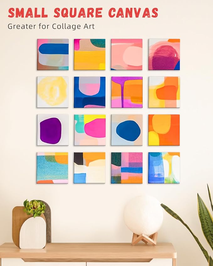 Simetufy 72 Pcs 4x4inch Mini Canvas Boards for Painting, Square Art Panels | 100% Cotton Primed Acid Free Blank for Oil,Watercolor,Acrylic Paint, Collage Art Projects