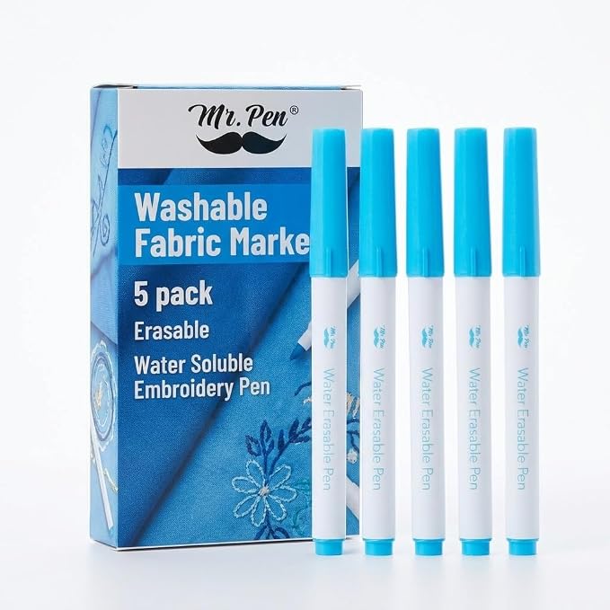 Mr. Pen- Washable Fabric Markers for Sewing, 5 Pack, Blue | Erasable, Water Soluble Embroidery Pen, Fabric Marking Pens for Sewing