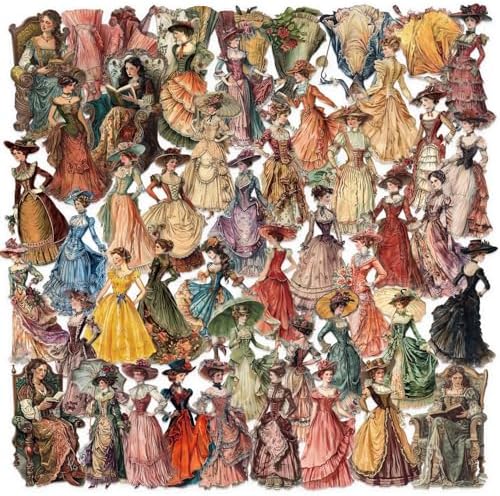 50 Pcs Vintage Victorian Lady Clear Stickers – Retro Aesthetic Ephemera for Scrapbooking, Journaling, Planners, Resin Crafts, Collage Projects