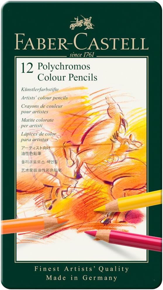 Faber-Castell Art & Graphic Polychromos Colour Pencil, Multicoloured, Tin Of 12, For Art, Craft, Drawing, Sketching, Home, School, University, Colouring
