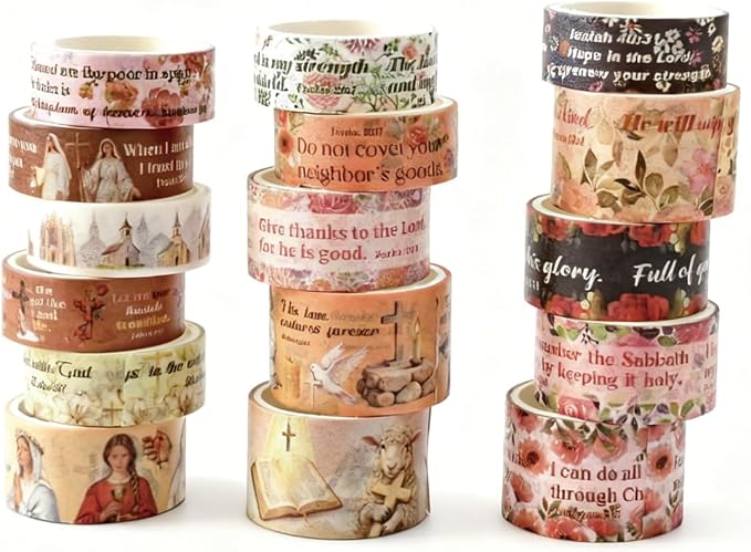 Christian Washi Tape 16 Rolls Aesthetic Decorative Cute Scrapbook Tape
