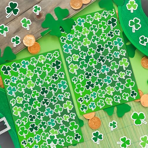 LINAYE St. Patrick's Day Stickers & Labels Bulk, 1500PCS Shamrock Stickers for Kids & Adults, 24 Sheets for Cards & Envelopes, Party Supplies