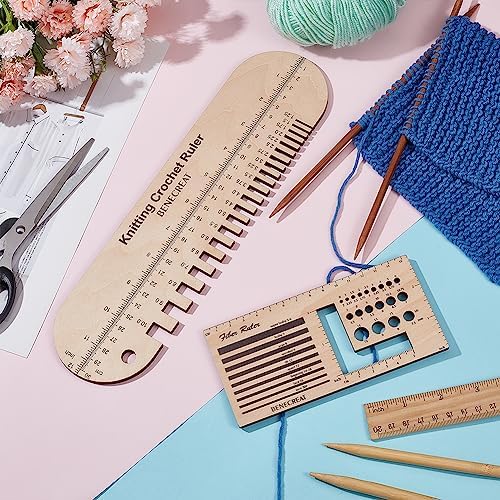 BENECREAT 2Pcs Wooden Sock Knitting Needle Gauge, Oval Rectangle Yarn Wrap Guide Board Wood Spinning Control Card Knitting Tool for Spinners Yarn Measuring Tools Crochet Accessories