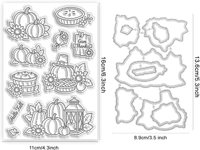 Card Making Stamps and Cutting Dies Set(Thanksgiving Pumpkin) | Durable Silicone Stamps and High - Quality Carbon Steel Dies for Card Making, Photo Albums and Diary Decoration