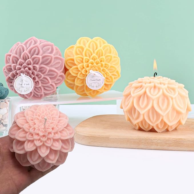 2PCS Lotus Sphere Candle Molds with Mold Punch Needle Large-Eye Wicking Needle for Candle Making Lotus Flower Ball Mold for Decoration Scented Candle DIY Clay Craft Soap Flower Specimen