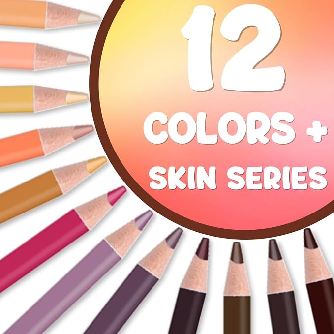 12Pcs Skin Colored Pencils Set,Professional Drawing Pencils for Adults | Skin Based,No Duplicates,Pre-sharpened Wooden Sketch Pencil Art Supplies for Coloring Books