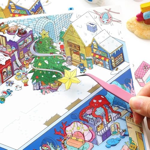 2 Sets DIY 2.5D Scene Stickers – Snow & Sunset Resort Miniature Landscape Stickers for Adults, Scrapbooking, Journaling, Stress Relief & Creative DIY Crafts