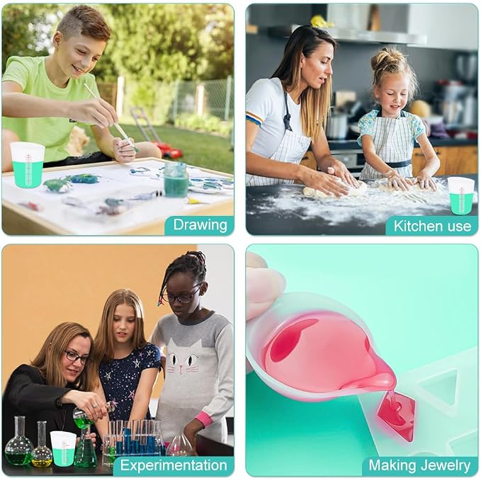 6 PCS Silicone Cup Set, 500ml, 250ml and 125ml for Epoxy Silicone Measuring Cups, Non-Stick Mixing Cups, Casting Molds, Jewelry Making,with Marking Ounces/ml