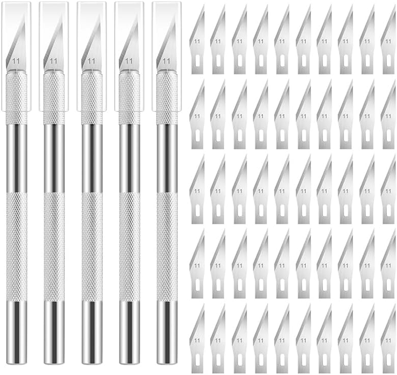 5PCS Craft Knife Hobby Knife Includes 50PCS Spare Exacto Knife Blades #11, HEADLEY TOOLS Precision Exacto Knife Set Ideal for Crafting, Scrapbooking, Arts, DIY, Stencil, Carving