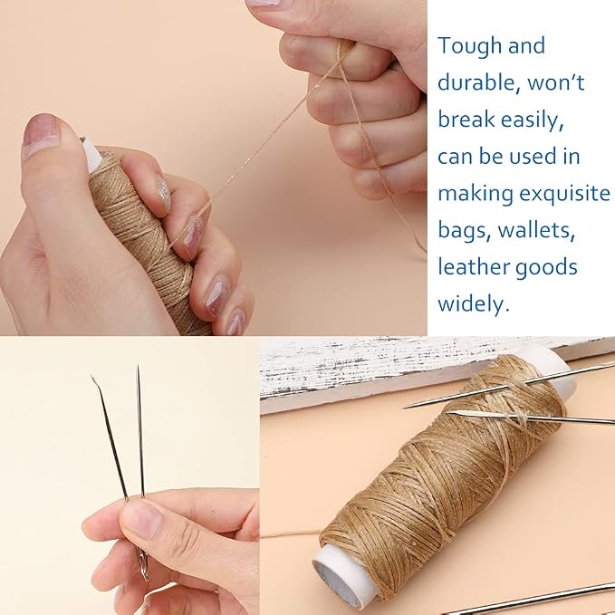 Waxed Thread, Upholstery Needle and Thread 32 Yards Khaki