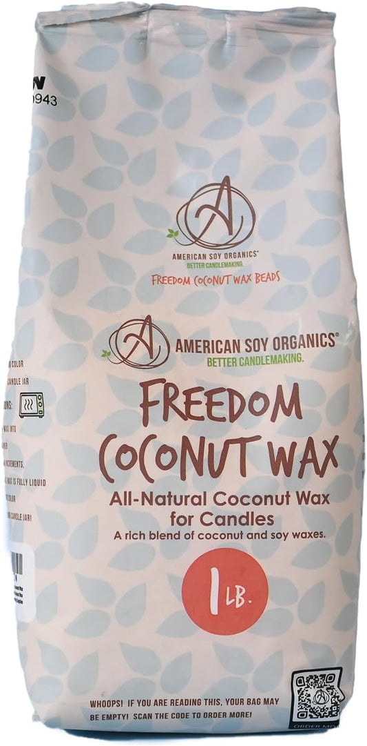 American Soy Organics Freedom Coconut Soy Wax Beads, Candle Wax, 1 lb | DIY Candle Making Supplies Ideal for Container Candles, Tealights & Wax Melts, Paraffin-Free, Beeswax-Free, Microwavable