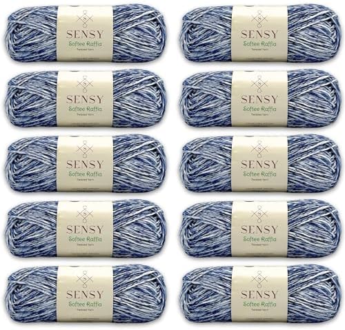 S Sensy Softee Raffia - Polyester Yarn 10 Skeins Navy Blue Batik 109 Yards
