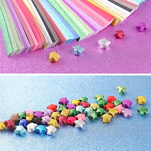 Mluchee 360 Sheets Folding Stars Paper Strips - 18 Colors Glitter Lucky Stars Papers Colorful Decoration Folding Paper for Thanksgiving Christmas Gifts, School Teaching, DIY Projects