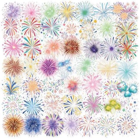 50pcs Transparent Watercolor Fireworks Sticker,Cute Colorful Burst Patterns Stickers for Water Bottle Scrapbook Laptop Luggage,Waterproof Funny Trendy Decals for Teens Girls Women (Fireworks)