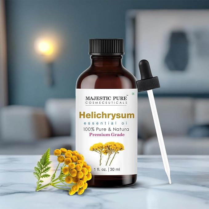 Majestic Pure Helichrysum Essential Oil for Diffuser - 1 fl oz | 100% Pure and Natural Essential Oils for Aromatherapy, Blend with Carrier Oil for Skin & Body Care, Massage, Helichrysum Oil