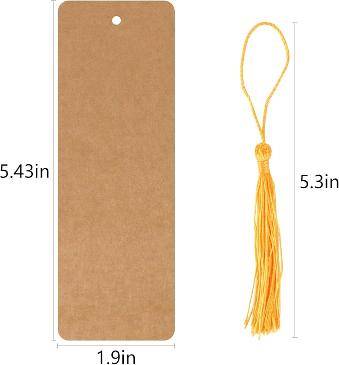 MIDELONG 40 Pcs Kraft Paper Blank Bookmarks with 40 Pcs Colorful Tassels DIY Craft Blank Cardstock Bookmarks for DIY Art Projects, School Supply, Gifts Tags 5.5x2 inch