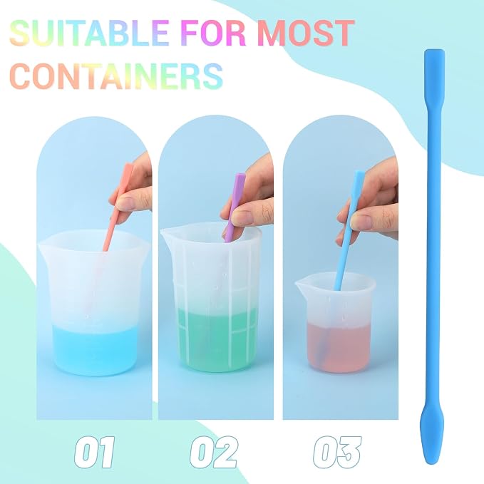 Gartful 9 Colors Large Silicone Stir Sticks, Reusable Epoxy Resin Mixing Sticks, Non-Stick Craft Stirring Rods for Paint Mixing, Glitter Tumblers, Liquid Art Supplies, DIY Crafts Tools