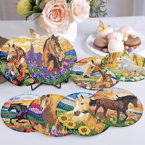 Diamond Art Coasters Kit, 8 Pieces Horse Diamond Painting Coasters Kit