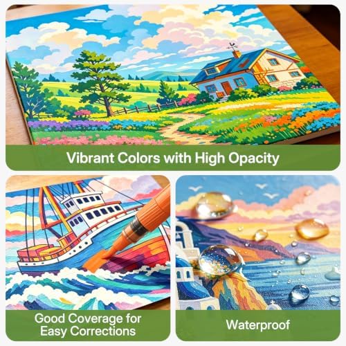WUO 48 Colors Acrylic Paint Markers Brush Tip with Automatic Ink Control